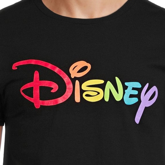 NEW Disney Rainbow Spellout Logo Child's Unisex Black Short Sleeve T-Shirt 6-7 - Picture 2 of 7